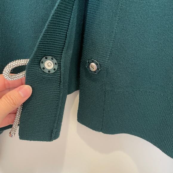 Express Rhinestone Bow Cardigan Sweater Dark Green Puff Sleeve Party‎ Holiday XL - Picture 6 of 8